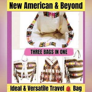 🆑 NWT American And Beyond Travel Three Bags In One Boho-Fringed Backpac